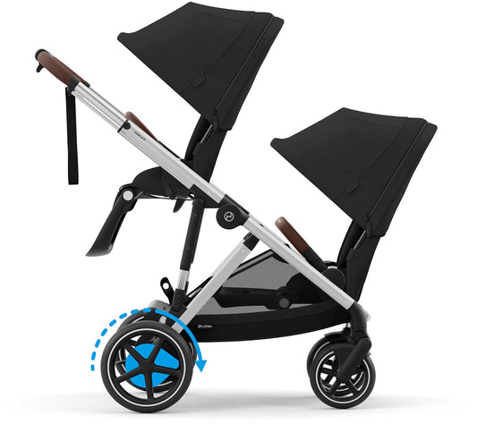 Cybex eGazelle S Electronic Assist Double Stroller Bundle - Silver Frame / Moon Black - 524000553-522004819