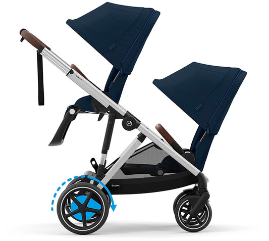 Cybex eGazelle S Electronic Assist Double Stroller Bundle - Silver Frame / Ocean Blue - 524000533-522004823