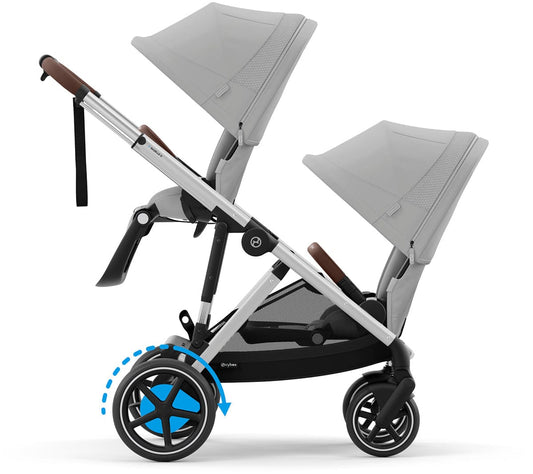 Cybex eGazelle S Electronic Assist Double Stroller Bundle - Silver Frame / Stone Grey - 524000527-524001311