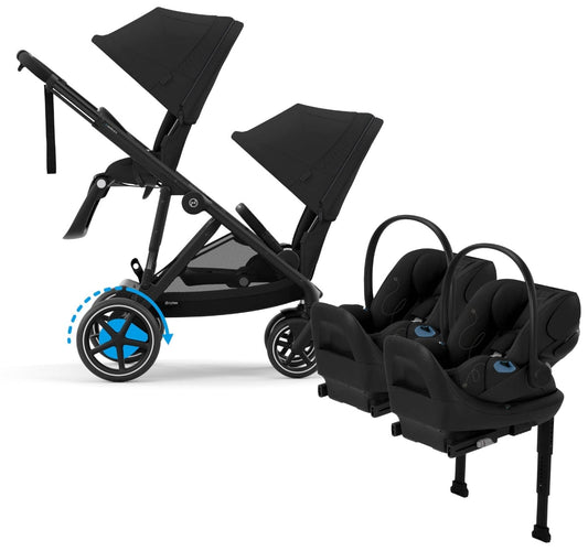 Cybex eGazelle S Double Stroller + Cloud G Lux SensorSafe Twin Travel System Bundle - Black Frame / Moon Black / Moon Black - TWINTRVL-524000521-522001401