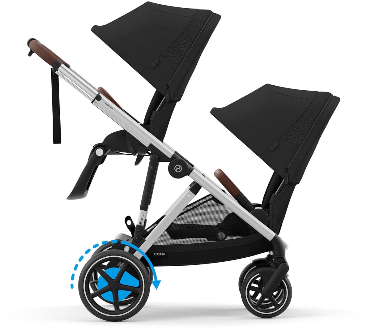 Cybex eGazelle S Electronic Assist Double Stroller Bundle - Silver Frame / Moon Black - 524000553-522004819