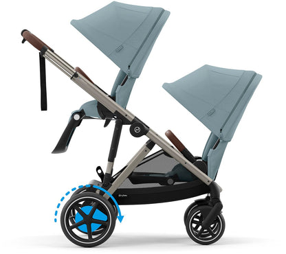Cybex eGazelle S Electronic Assist Double Stroller Bundle - Taupe Frame / Stormy Blue - 524000539-524001319