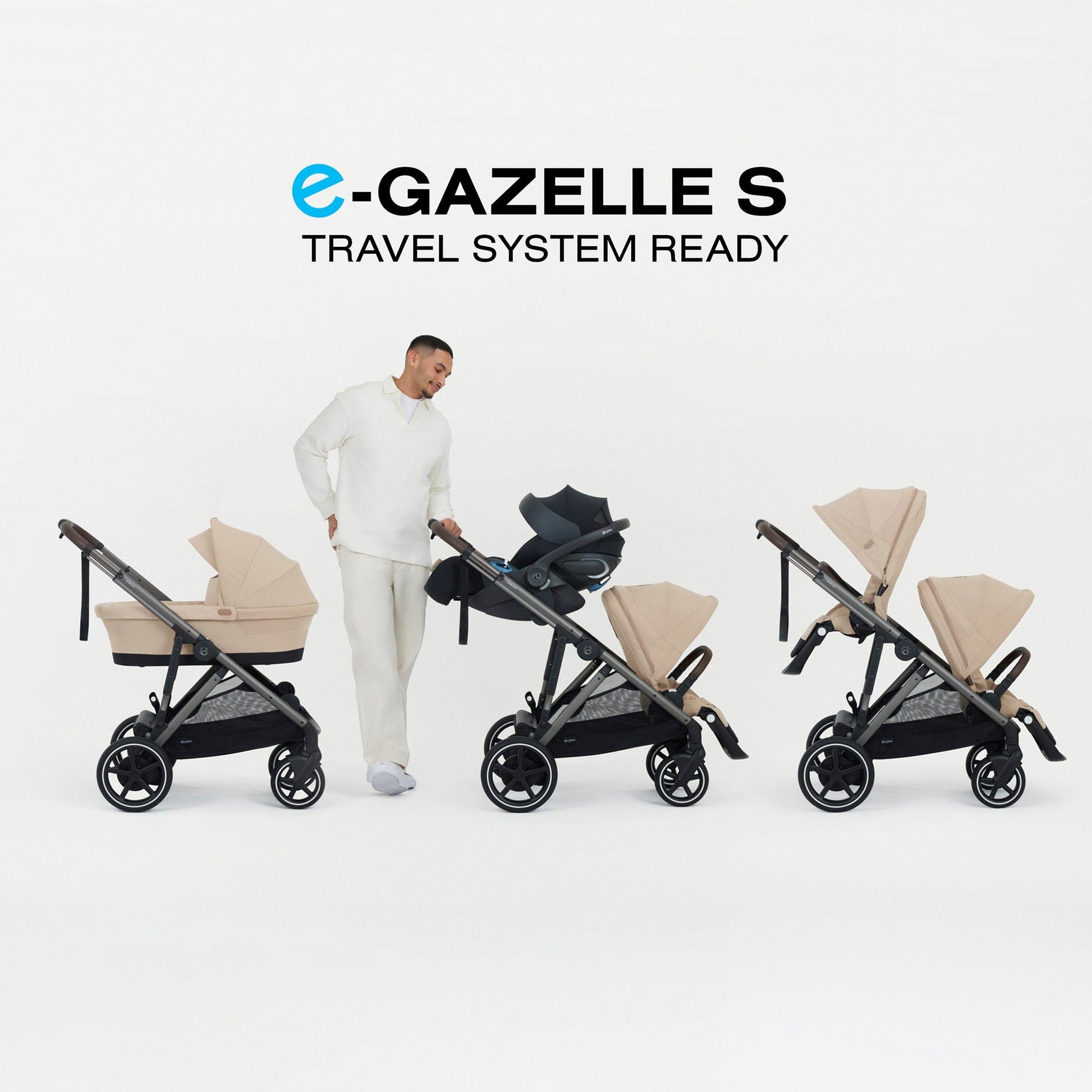 Cybex e-Gazelle S Electronic Assist Stroller, Black Frame/Almond Beige