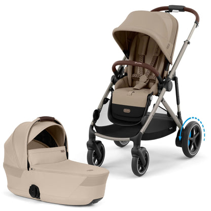 Cybex eGazelle S Electronic Assist Stroller + Fold Cot Bundle - Almond Beige / Taupe Frame