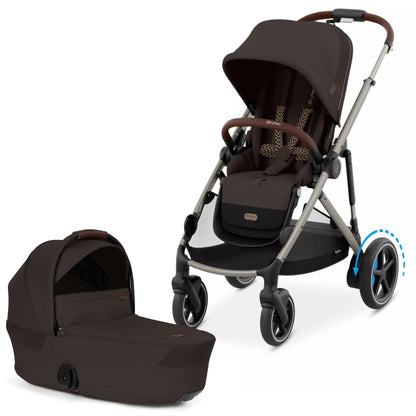 Cybex eGazelle S Electronic Assist Stroller + Fold Cot Bundle - Chocolate Brown