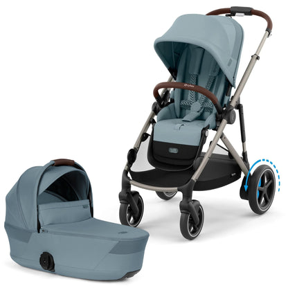 Cybex eGazelle S Electronic Assist Stroller + Fold Cot Bundle - Stormy Blue