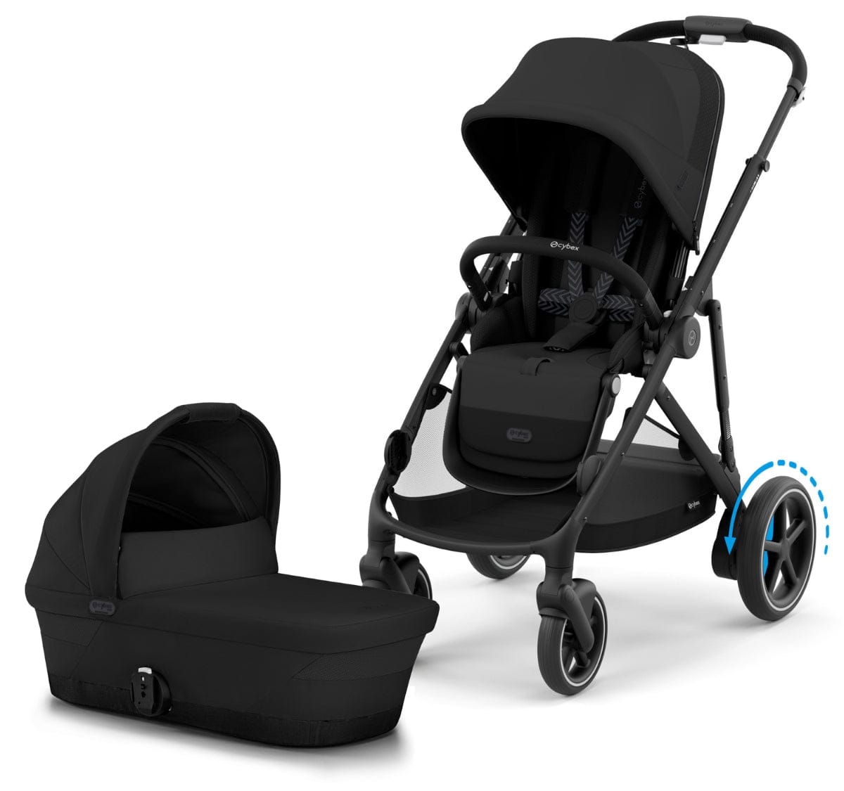 Cybex eGazelle S Electronic Assist Stroller + Gazelle S 2 Cot Bundle - Black Frame / Moon Black - 524000521-522002381