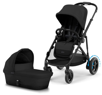 Cybex eGazelle S Electronic Assist Stroller + Gazelle S 2 Cot Bundle - Black Frame / Moon Black - 524000521-522002381