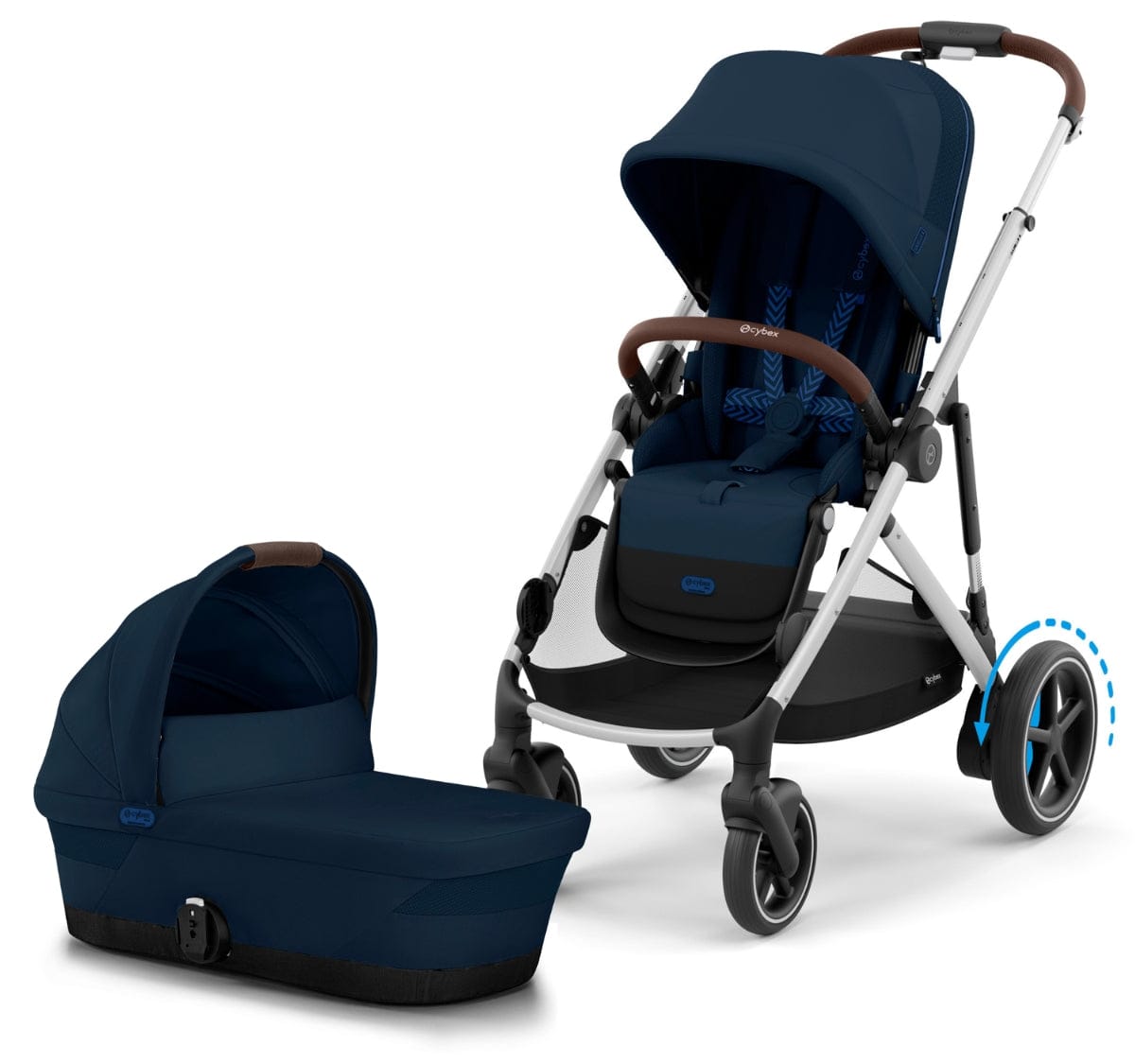 Cybex eGazelle S Electronic Assist Stroller + Gazelle S 2 Cot Bundle - Silver Frame / Ocean Blue - 524000533-522002385