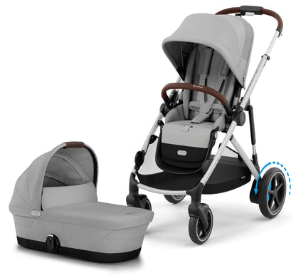 Cybex eGazelle S Electronic Assist Stroller + Gazelle S 2 Cot Bundle - Silver Frame / Stone Grey - 524000527-524001243
