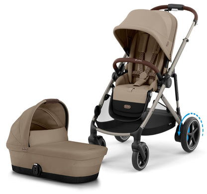 Cybex eGazelle S Electronic Assist Stroller + Gazelle S 2 Cot Bundle - Taupe Frame / Almond Beige - 524000551-522005265