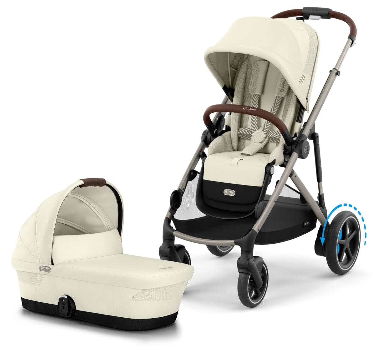 Cybex eGazelle S Electronic Assist Stroller + Gazelle S 2 Cot Bundle - Taupe Frame / Seashell Beige - 524000545-522002389