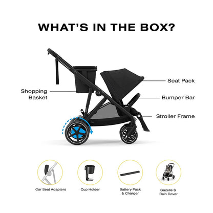Cybex eGazelle S Electronic Assist Twin Stroller + Cot Bundle - Taupe Frame / Stormy Blue - TWIN-524000539-524001253