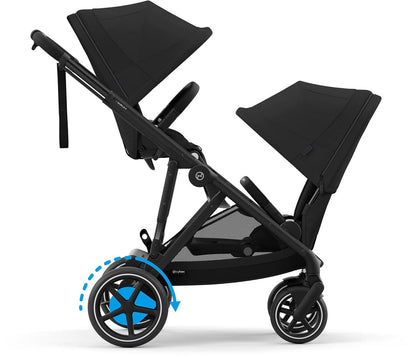 Cybex eGazelle S Electronic Assist Twin Stroller + Cot Bundle - Taupe Frame / Stormy Blue - TWIN-524000539-524001253
