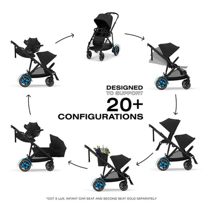 Cybex eGazelle S Electronic Assist Twin Stroller + Cot Bundle - Taupe Frame / Stormy Blue - TWIN-524000539-524001253