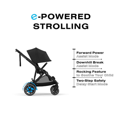 Cybex eGazelle S Electronic Assist Twin Stroller + Cot Bundle - Taupe Frame / Stormy Blue - TWIN-524000539-524001253