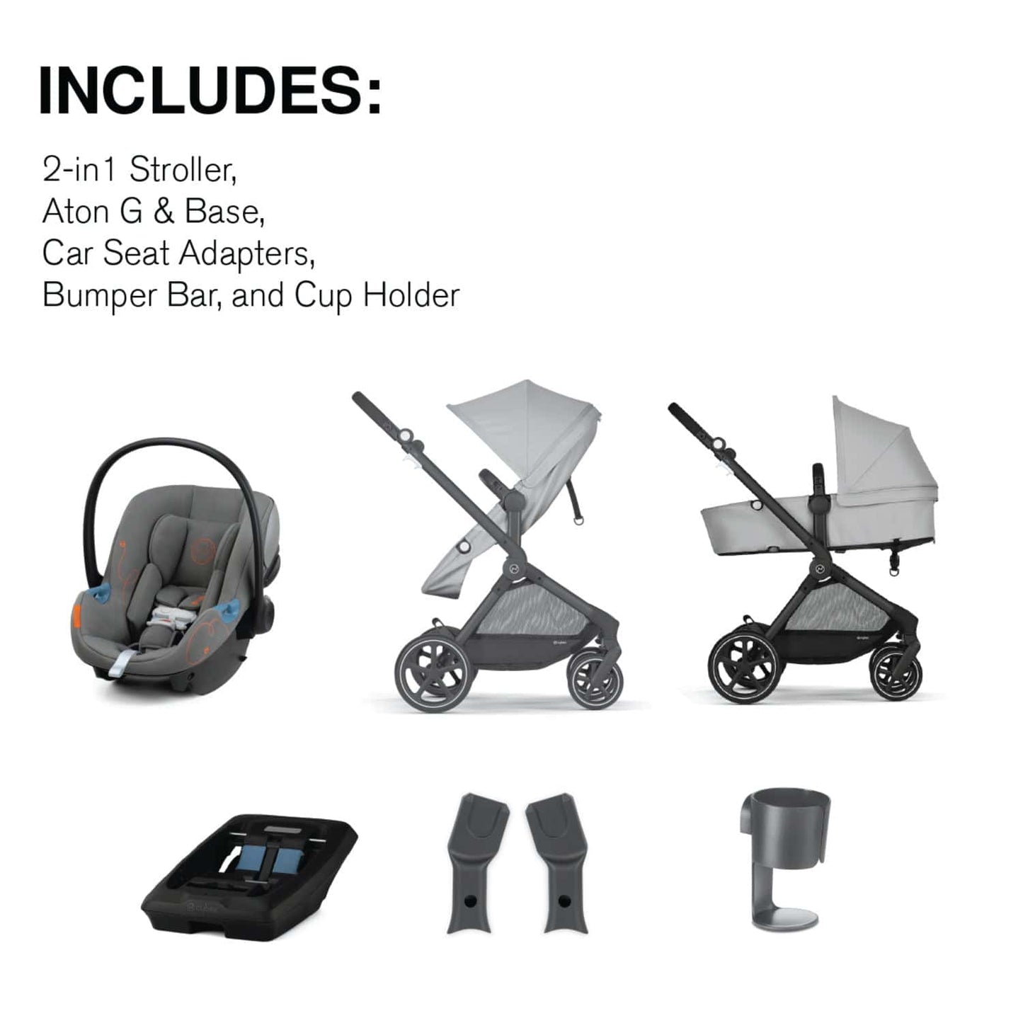 Cybex EOS 5-in-1 Travel System Stroller + Lightweight Aton G Infant Car Seat - Black / Lava Grey - 522005673