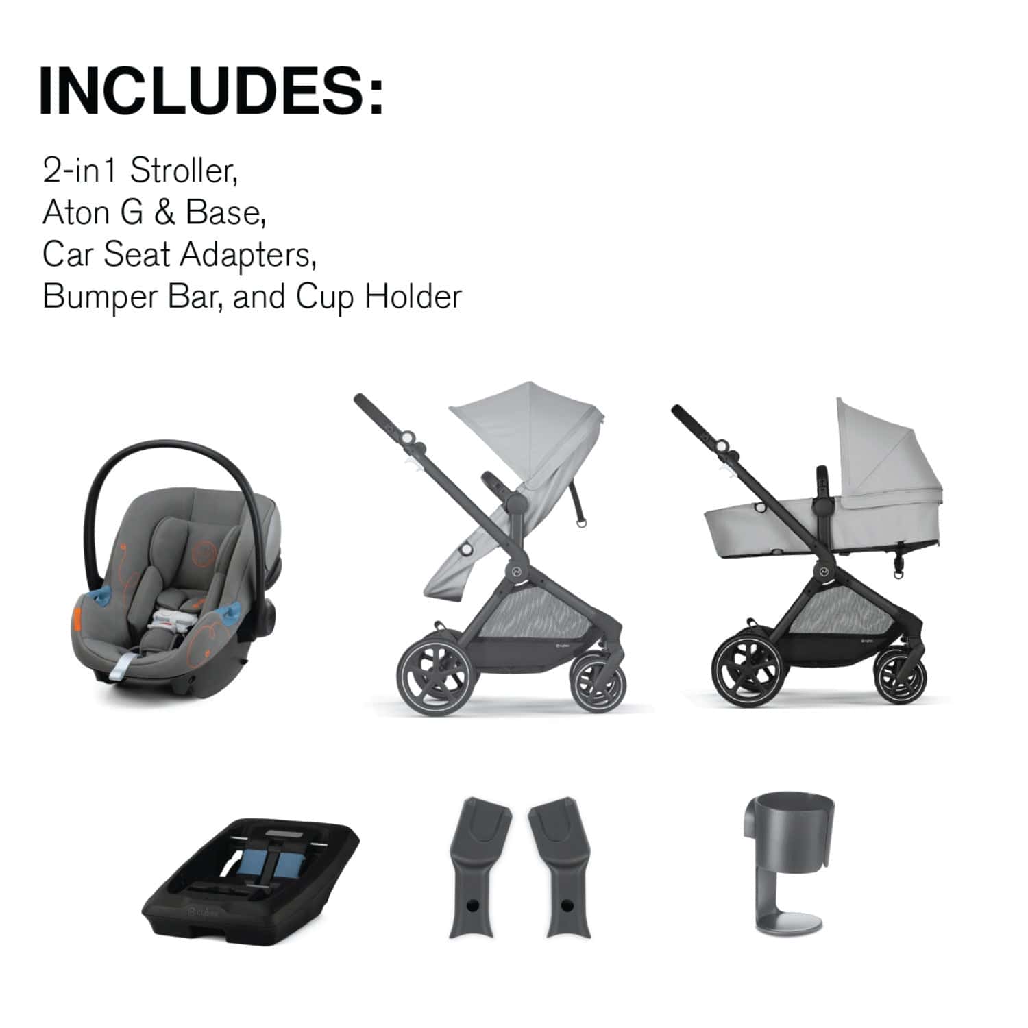 Cybex EOS 5-in-1 Travel System Stroller + Lightweight Aton G Infant Car Seat - Black / Lava Grey - 522005673