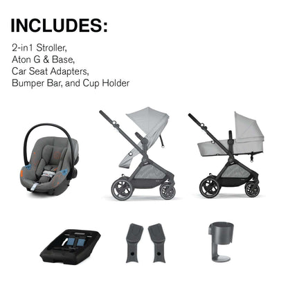 Cybex EOS 5-in-1 Travel System Stroller + Lightweight Aton G Infant Car Seat - Black / Lava Grey - 522005673