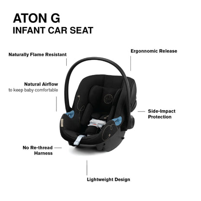 Cybex EOS 5-in-1 Travel System Stroller + Lightweight Aton G Infant Car Seat - Black / Moon Black - 522005671