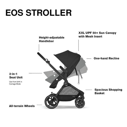 Cybex EOS 5-in-1 Travel System Stroller + Lightweight Aton G Infant Car Seat - Black / Moon Black - 522005671