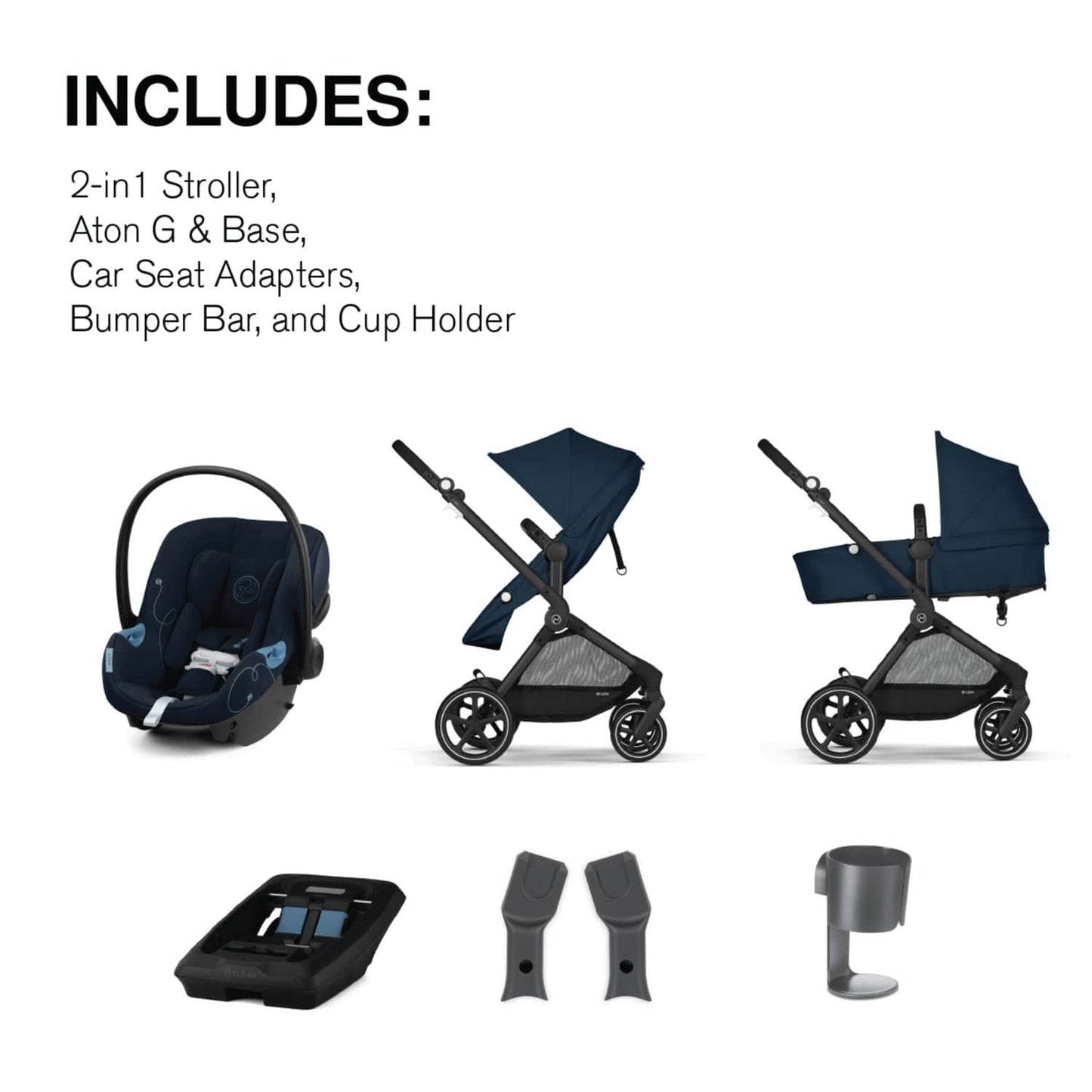 Cybex EOS 5-in-1 Travel System Stroller + Lightweight Aton G Infant Car Seat - Black / Ocean Blue - 522005675