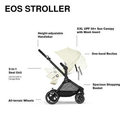Cybex EOS 5-in-1 Travel System Stroller + Lightweight Aton G Infant Car Seat - Black / Seashell Beige - 522005677