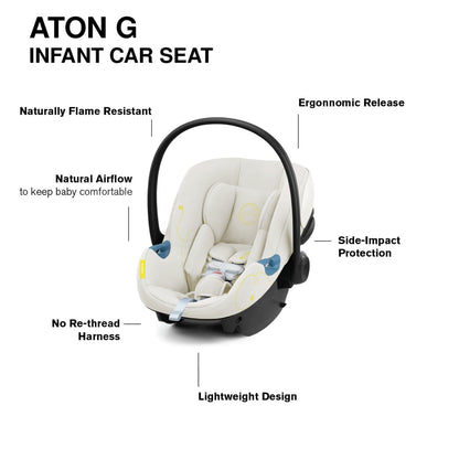 Cybex EOS 5-in-1 Travel System Stroller + Lightweight Aton G Infant Car Seat - Black / Seashell Beige - 522005677