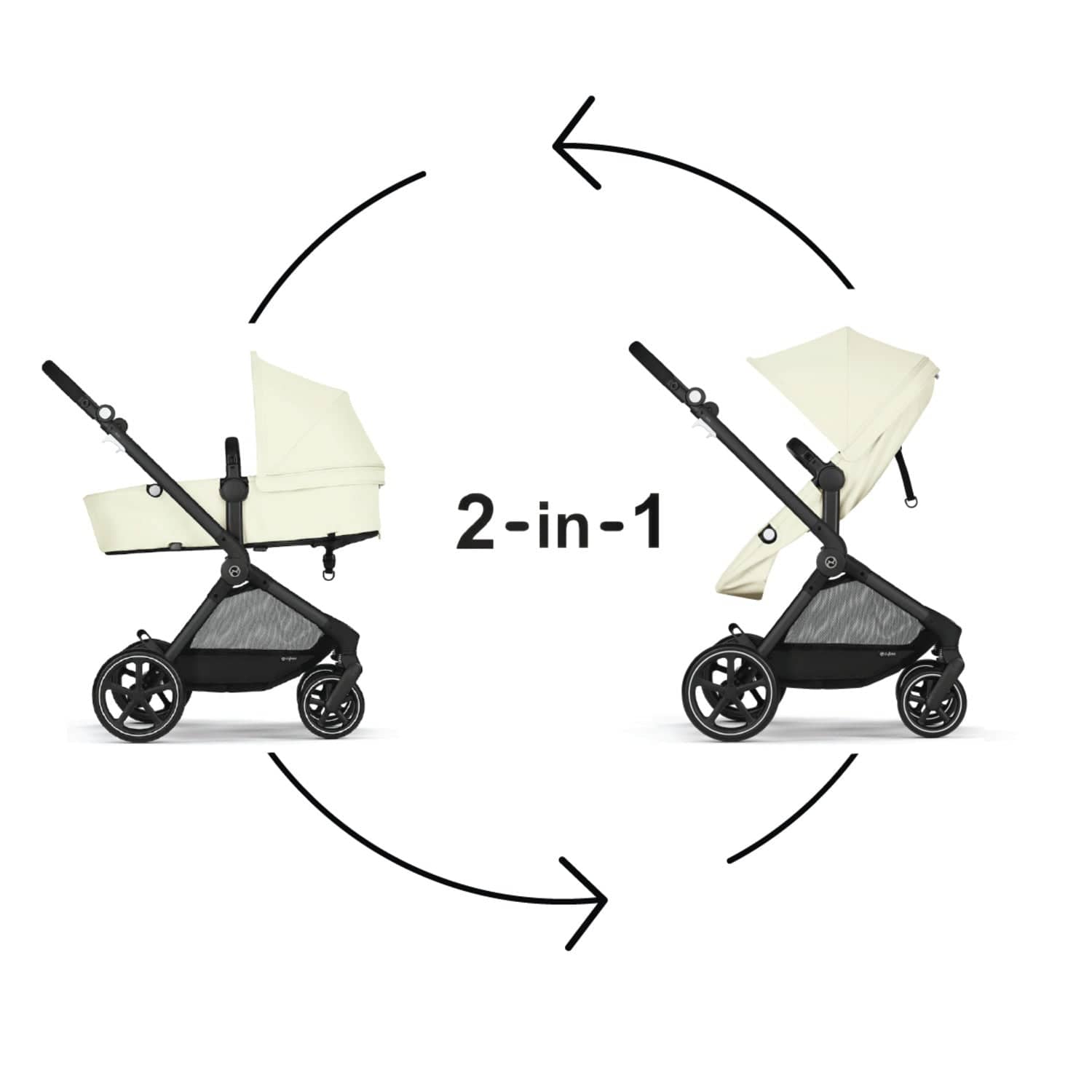 Cybex EOS 5-in-1 Travel System Stroller + Lightweight Aton G Infant Car Seat - Black / Seashell Beige - 522005677