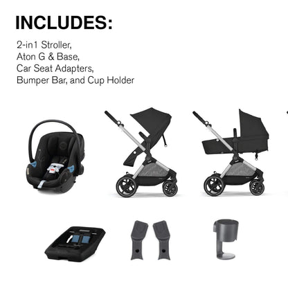 Cybex EOS 5-in-1 Travel System Stroller + Lightweight Aton G Infant Car Seat - Silver / Moon Black - 522005679