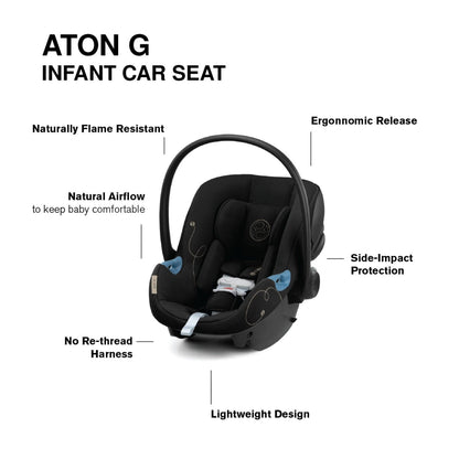 Cybex EOS 5-in-1 Travel System Stroller + Lightweight Aton G Infant Car Seat - Silver / Moon Black - 522005679
