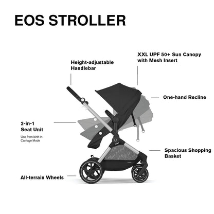 Cybex EOS 5-in-1 Travel System Stroller + Lightweight Aton G Infant Car Seat - Silver / Moon Black - 522005679