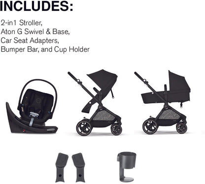 Cybex EOS 5-in-1 Travel System Stroller + Lightweight Aton G Swivel with SensorSafe - Black / Moon Black - 522005683