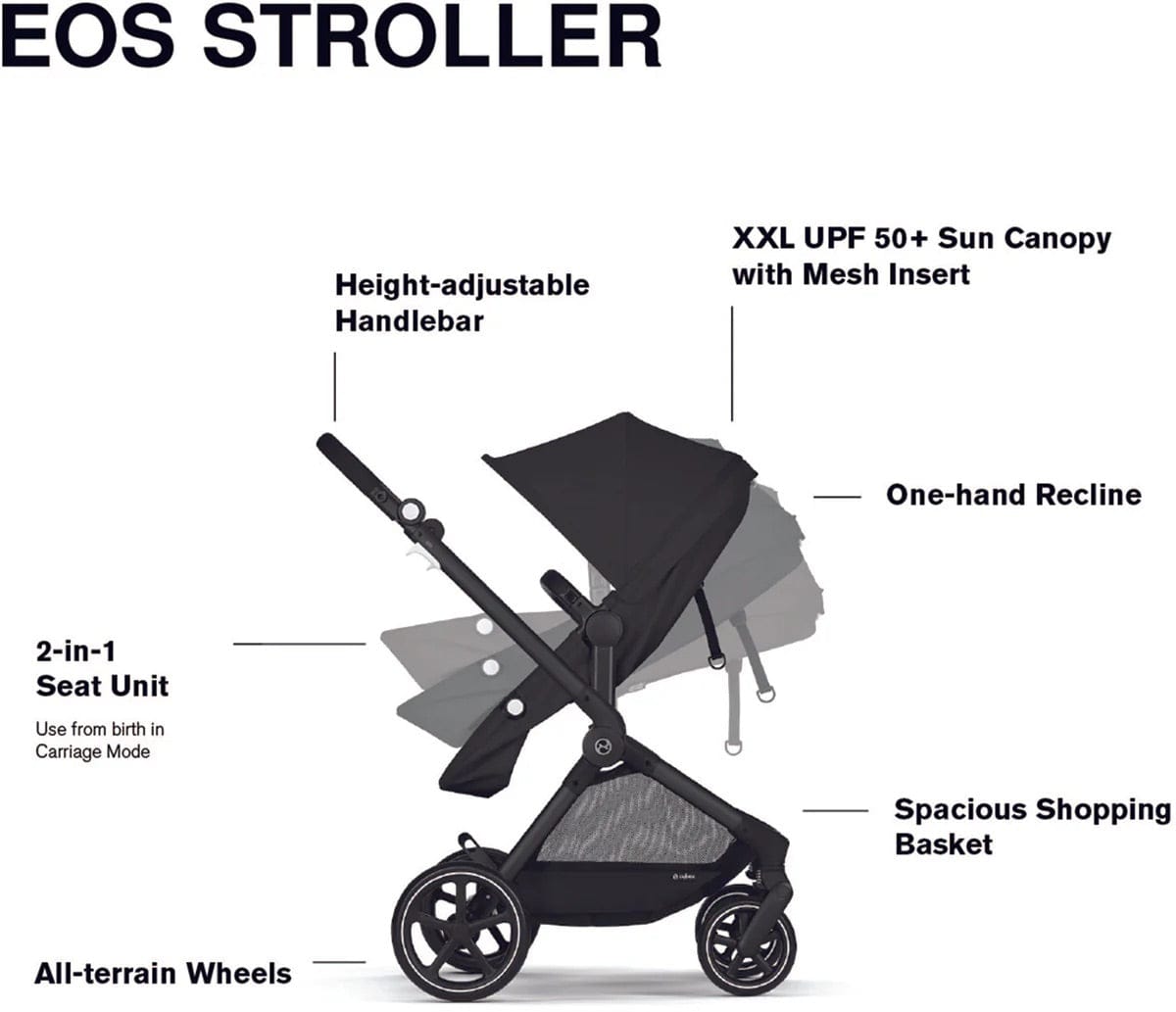 Cybex EOS 5-in-1 Travel System Stroller + Lightweight Aton G Swivel with SensorSafe - Black / Moon Black - 522005683
