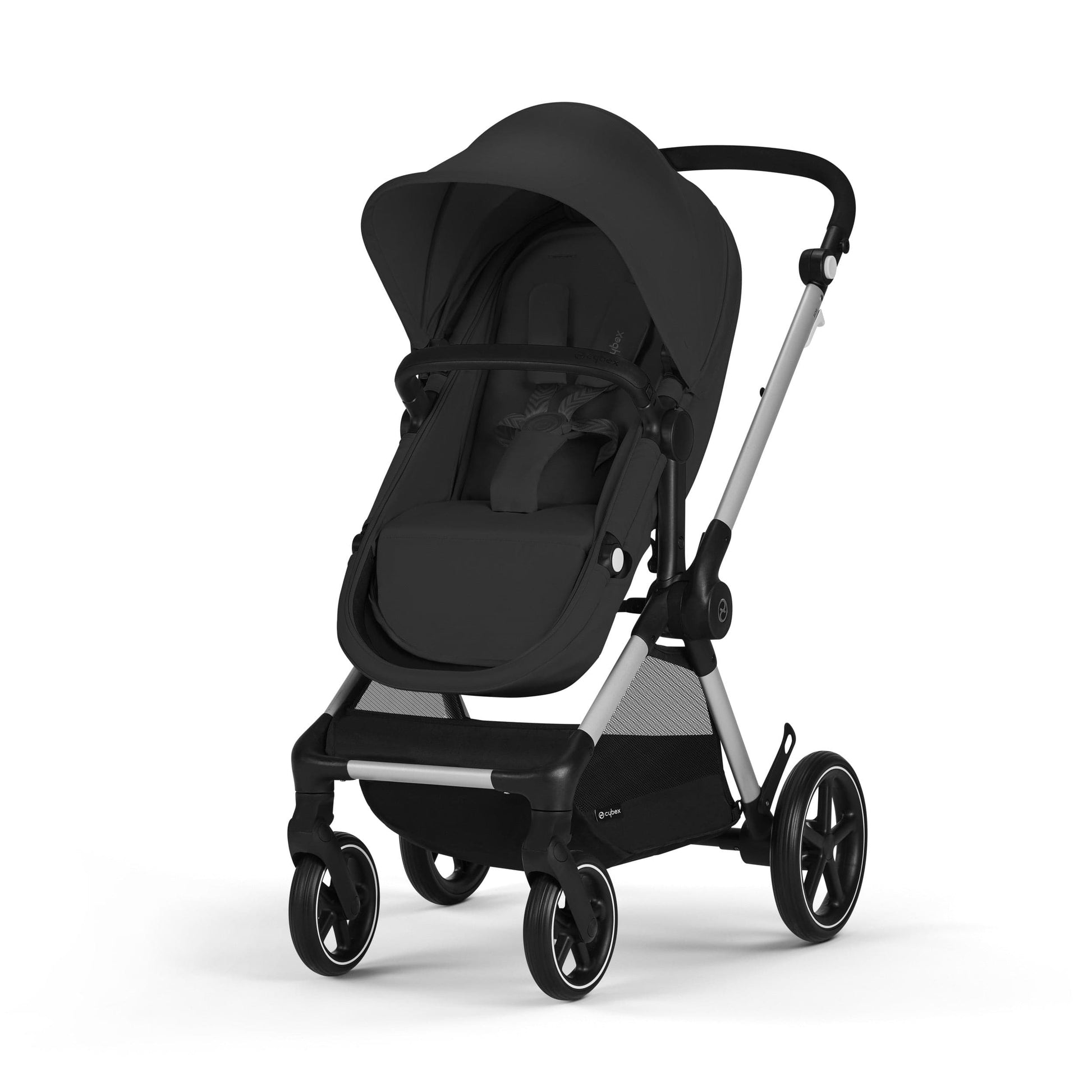 Cybex EOS 5-in-1 Travel System Stroller + Lightweight Aton G Swivel with SensorSafe - Silver / Moon Black - 522005681