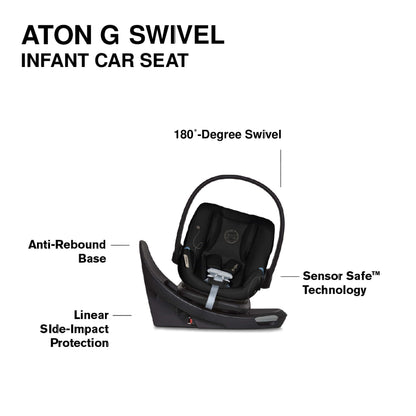 Cybex EOS 5-in-1 Travel System Stroller + Lightweight Aton G Swivel with SensorSafe - Silver / Moon Black - 522005681