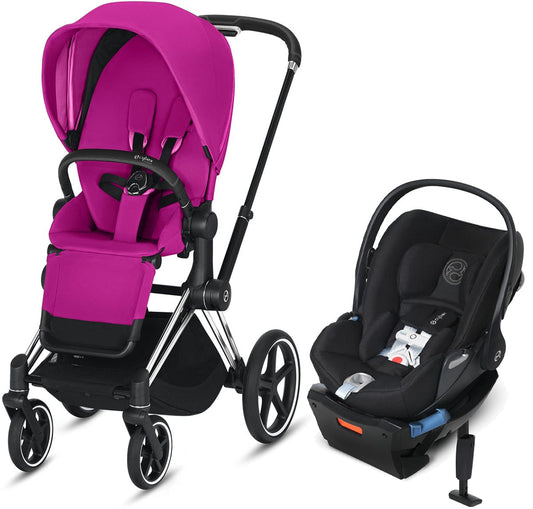 Cybex ePriam + Cloud Q SensorSafe Travel System - Chrome / Black / Fancy Pink / Stardust Black - 519003739-519003939