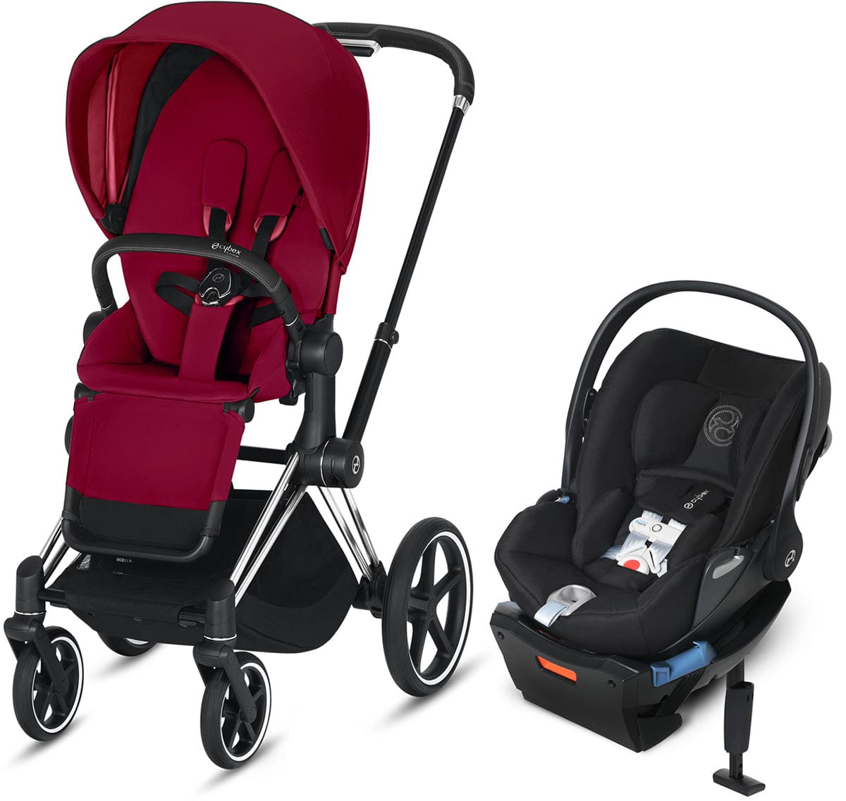 Cybex ePriam + Cloud Q SensorSafe Travel System - Chrome / Black / True Red / Stardust Black - 519003543-519003939