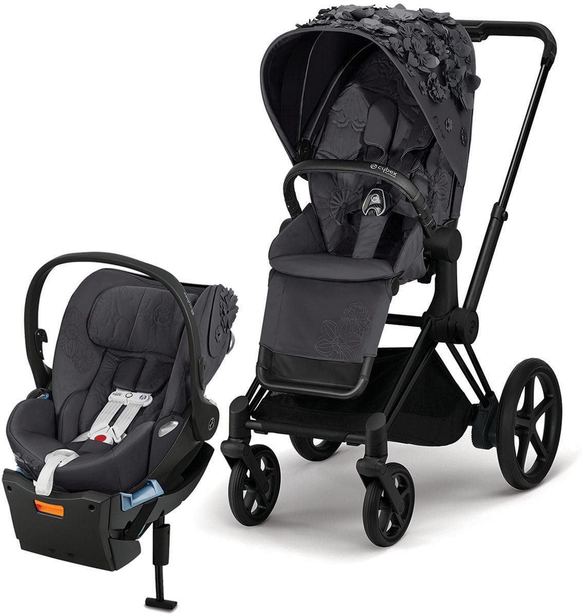 Cybex ePriam + Cloud Q Travel System Bundle - Simply Flowers - Dream Grey - TRVL-519002649-SF-GREY