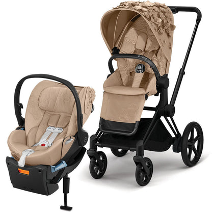 Cybex ePriam + Cloud Q Travel System Bundle - Simply Flowers - Nude Beige - TRVL-519002649-SF-BEIGE
