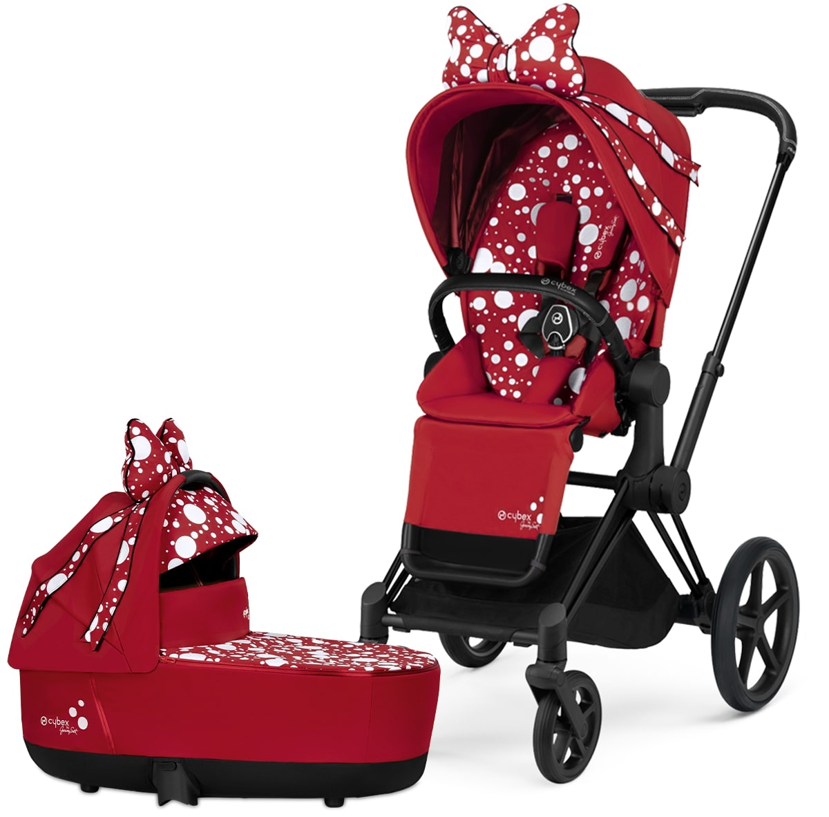 Cybex ePriam Complete Stroller with Lux Bassinet Bundle - Petticoat Red by Jeremy Scott