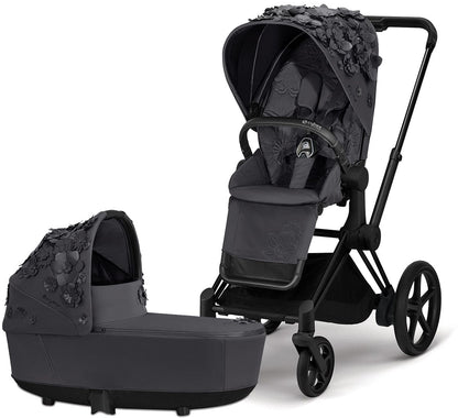Cybex ePriam Complete Stroller with Lux Bassinet Bundle - Simply Flowers - Dream Grey - 519002649-B-SF-GREY