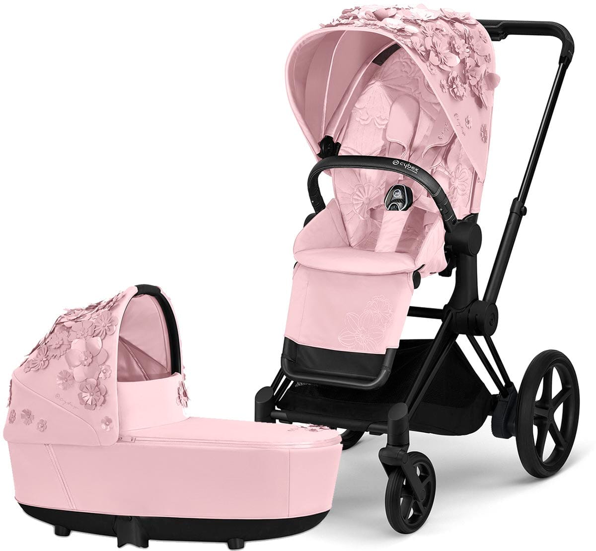 Cybex ePriam Complete Stroller with Lux Bassinet Bundle - Simply Flowers - Pale Blush - 519002649-B-SF-BLUSH