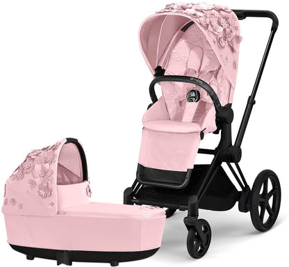 Cybex ePriam Complete Stroller with Lux Bassinet Bundle - Simply Flowers - Pale Blush - 519002649-B-SF-BLUSH