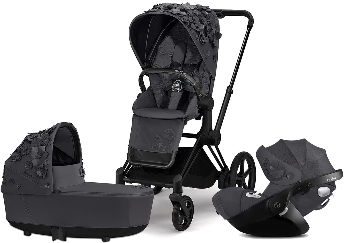 Cybex ePriam with Lux Bassinet + Cloud Q Travel System Bundle - Simply Flowers - Dream Grey - TRVL-519002649-B-SF-GREY