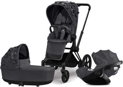 Cybex ePriam with Lux Bassinet + Cloud Q Travel System Bundle - Simply Flowers - Dream Grey - TRVL-519002649-B-SF-GREY