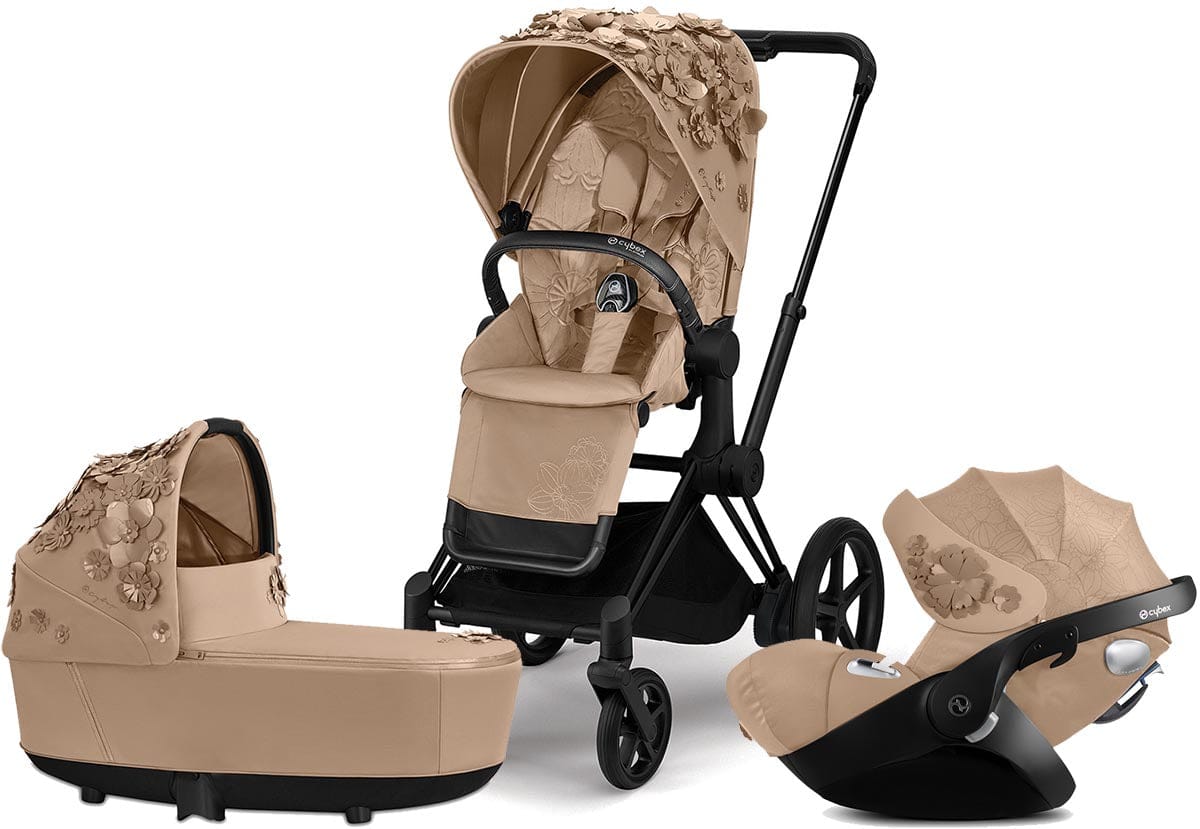 Cybex ePriam with Lux Bassinet + Cloud Q Travel System Bundle - Simply Flowers - Nude Beige - TRVL-519002649-B-SF-BEIGE
