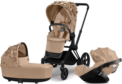 Cybex ePriam with Lux Bassinet + Cloud Q Travel System Bundle - Simply Flowers - Nude Beige - TRVL-519002649-B-SF-BEIGE