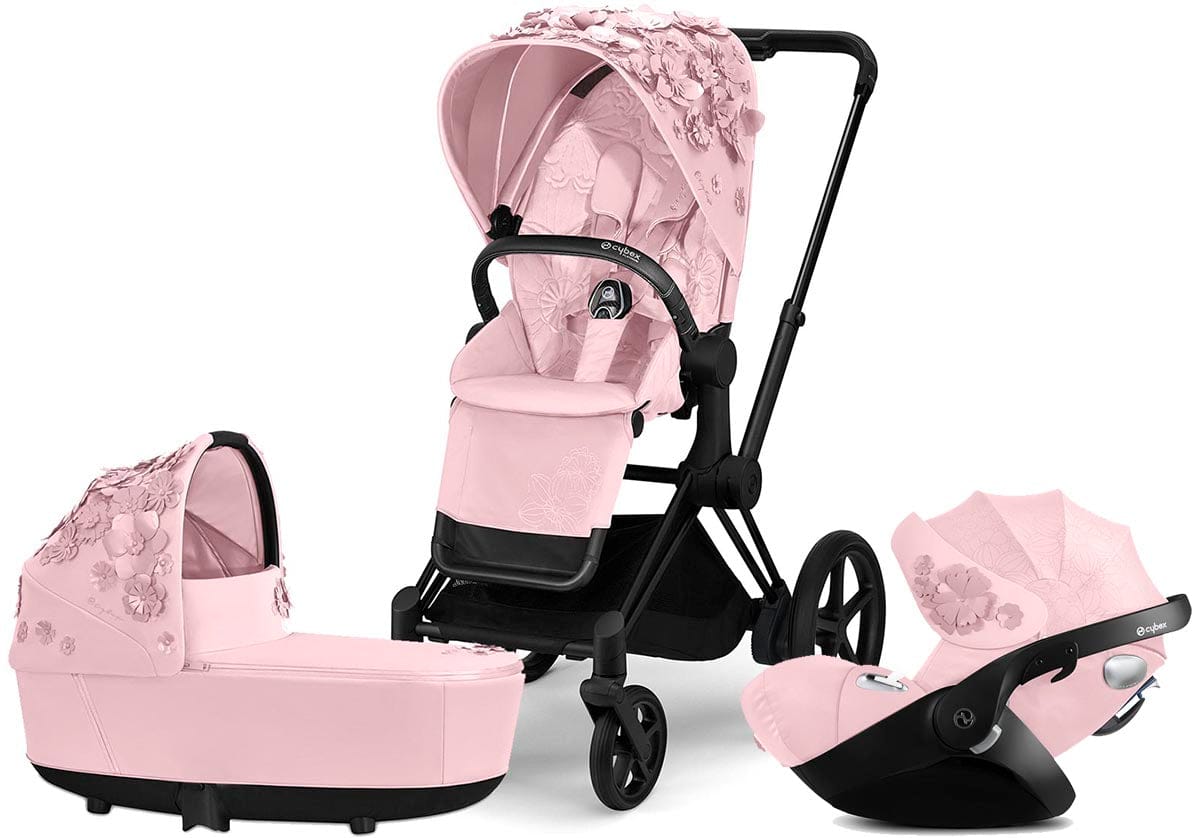 Cybex ePriam with Lux Bassinet + Cloud Q Travel System Bundle - Simply Flowers - Pale Blush - TRVL-519002649-B-SF-BLUSH