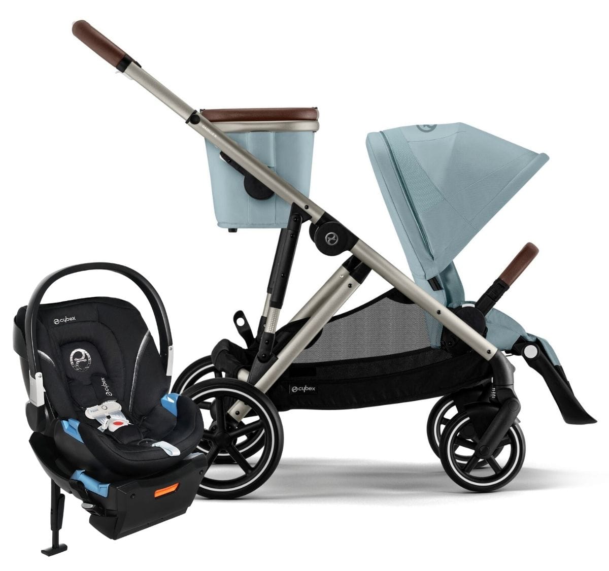 Cybex Gazelle S 2 + Aton 2 Travel System Bundle - Taupe Frame / Sky Blue / Lavastone Black - TS-522002365-519003595